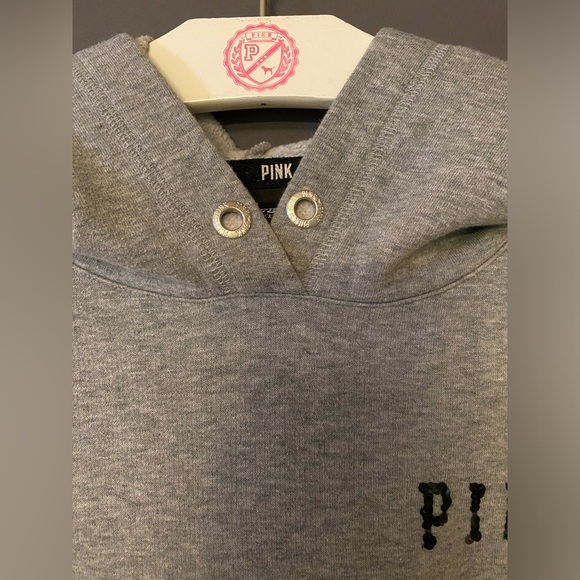 VS PINK VINTAGE BOYFRIEND HOODIE SWEATSHIRT BLACK GRAY COLORBLOCK AZTEC BLING SM - Picture 7 of 9